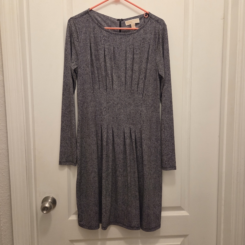 MICHAEL Michael Kors long sleeve black and white herringbone print dress size L